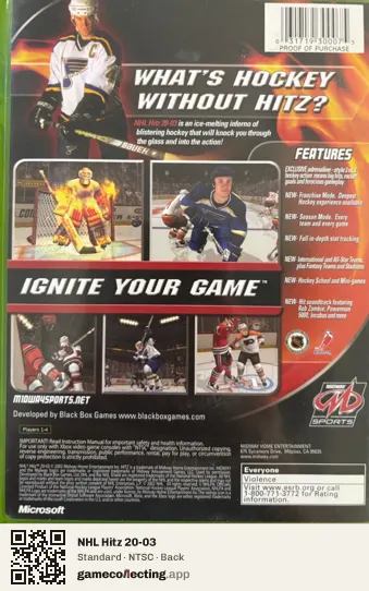 NHL Hitz 20-03 Xbox, NTSC box back