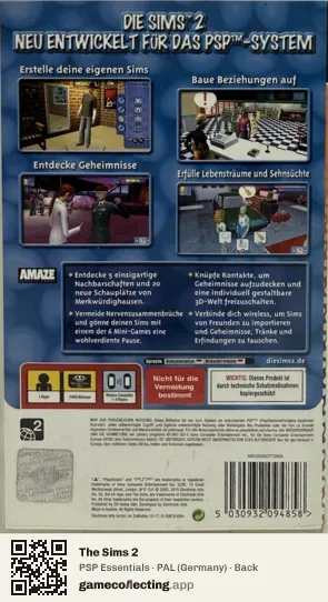 The Sims 2 PlayStation Portable, Germany box back
