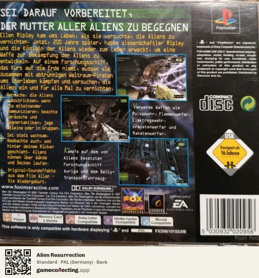 Alien Resurrection PlayStation, Germany box back