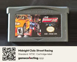 Midnight Club: Street Racing Game Boy Advance, NTSC cartridge label