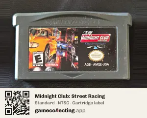 Midnight Club: Street Racing Game Boy Advance, NTSC cartridge label
