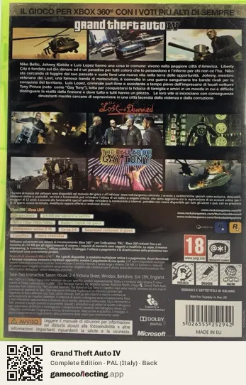 Grand Theft Auto IV Xbox 360, Italy box back