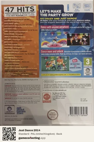 Just Dance 2014 Nintendo Wii, United Kingdom box back