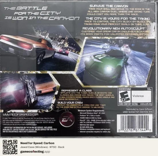 Need for Speed: Carbon Computer, NTSC box back