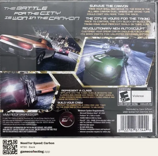 Need for Speed: Carbon Computer, NTSC box back