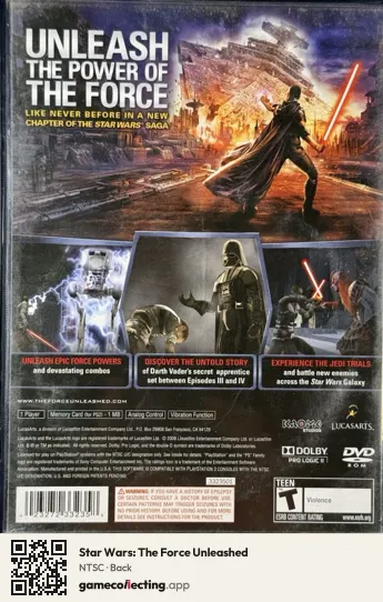Star Wars: The Force Unleashed PlayStation 2, NTSC box back