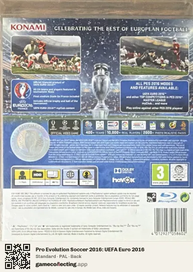 Pro Evolution Soccer 2016: UEFA Euro 2016 PlayStation 3, PAL box back