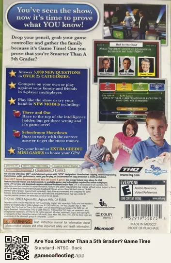 Are You Smarter Than a 5th Grader? Game Time Xbox 360, NTSC box back