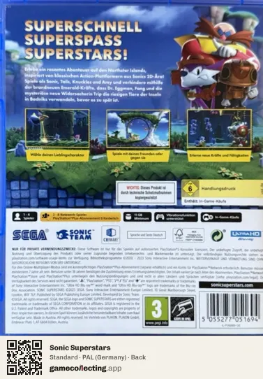 Sonic Superstars PlayStation 5, Germany box back