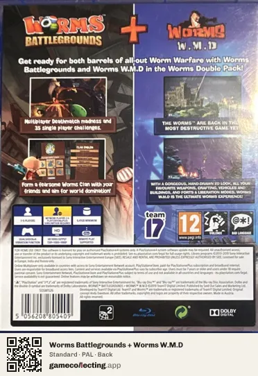 Worms Battlegrounds + Worms W.M.D PlayStation 4, PAL box back