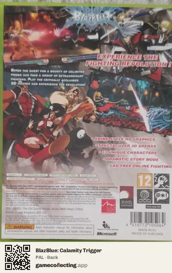 BlazBlue: Calamity Trigger Xbox 360, PAL box back
