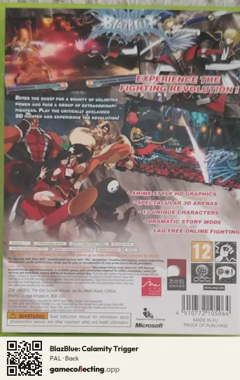 BlazBlue: Calamity Trigger Xbox 360, PAL box back