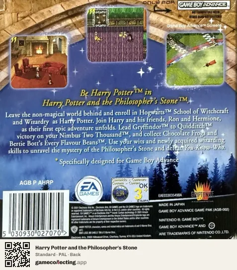 Harry Potter and the Philosopher's Stone Game Boy Advance, PAL box back