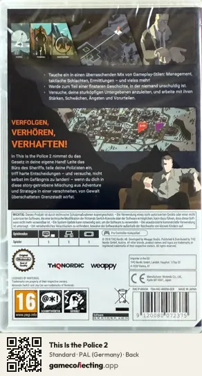 This Is the Police 2 Nintendo Switch, Germany box back
