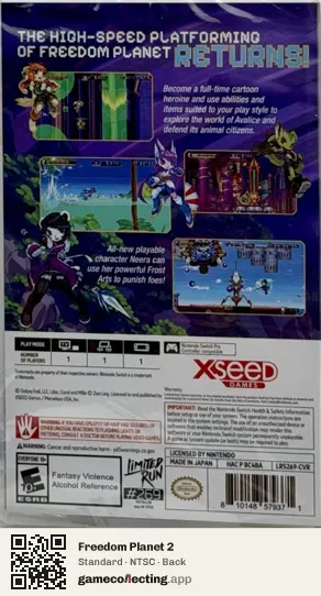Freedom Planet 2 Nintendo Switch, NTSC box back