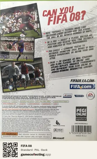 FIFA 08 Xbox 360, PAL box back