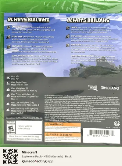 Minecraft Xbox One, Canada box back