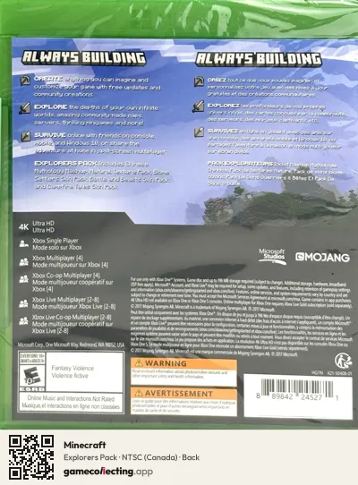 Minecraft Xbox One, Canada box back