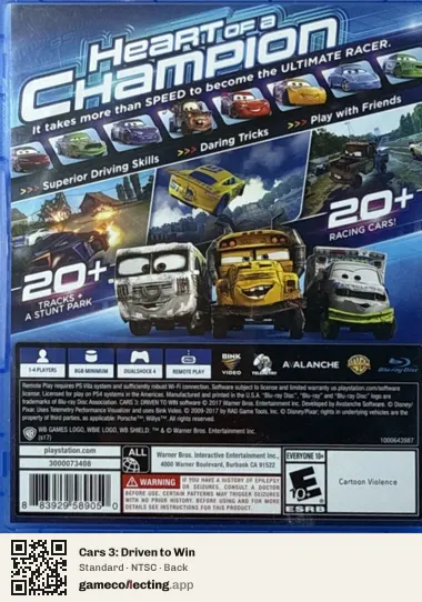 Cars 3: Driven to Win PlayStation 4, NTSC box back