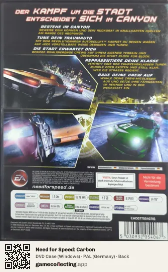 Need for Speed: Carbon Computer, Germany box back