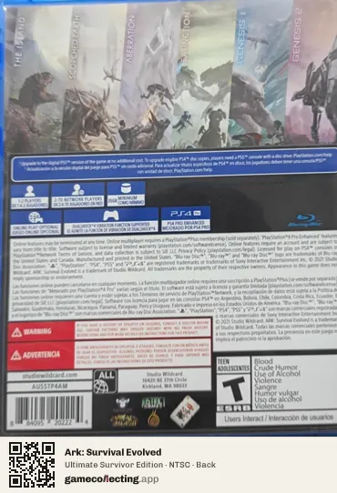 Ark: Survival Evolved PlayStation 4, NTSC box back