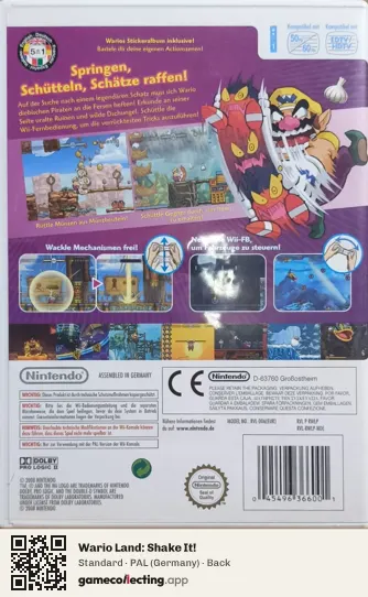 Wario Land: Shake It! Nintendo Wii, Germany box back