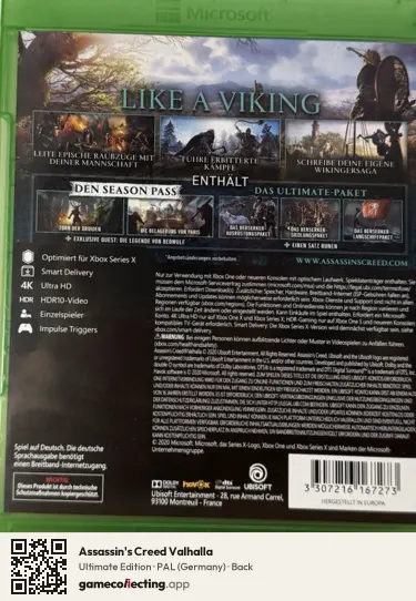 Assassin's Creed Valhalla Xbox One, Germany box back