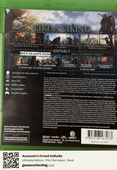 Assassin's Creed Valhalla Xbox One, Germany box back