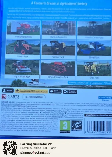 Farming Simulator 22 PlayStation 5, PAL box back