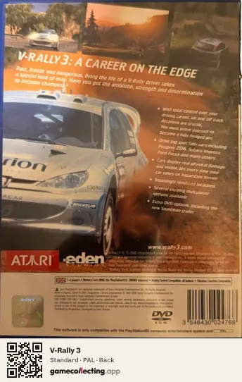 V-Rally 3 PlayStation 2, PAL box back