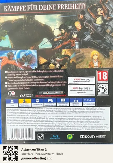 Attack on Titan 2 PlayStation 4, Germany box back