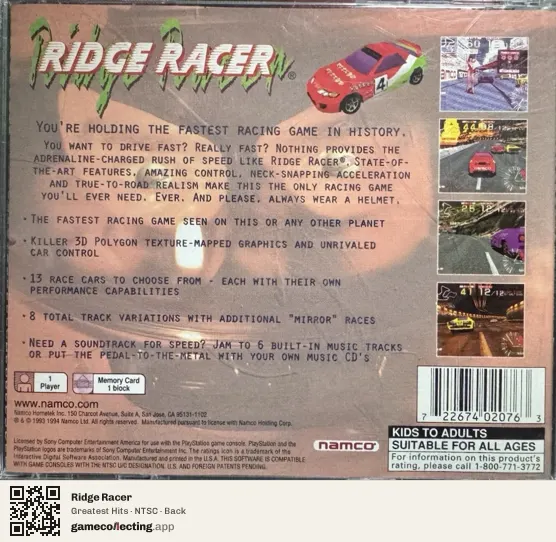 Ridge Racer PlayStation, NTSC box back