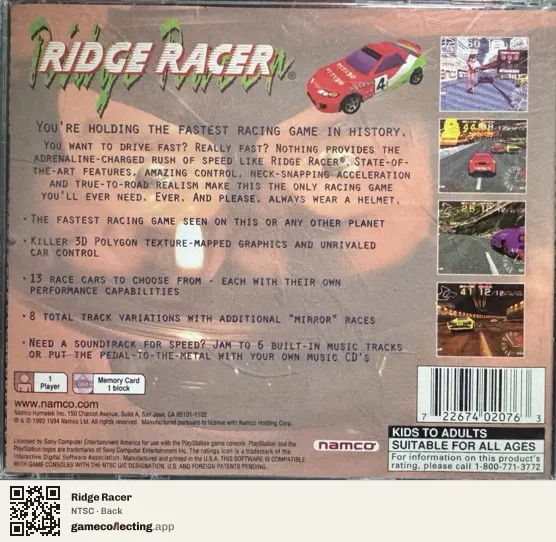 Ridge Racer PlayStation, NTSC box back