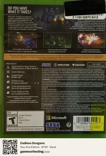 Endless Dungeon Xbox Series X, NTSC box back