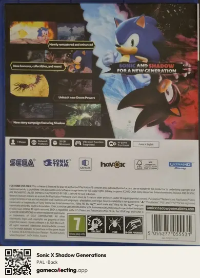 Sonic X Shadow Generations PlayStation 5, PAL box back