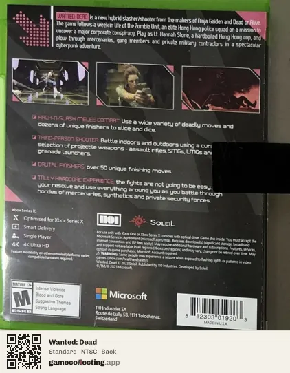 Wanted: Dead Xbox Series X, NTSC box back