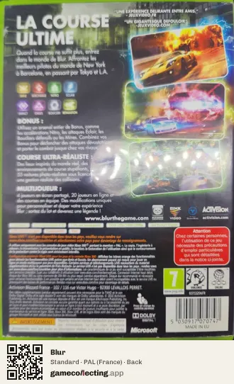 Blur Xbox 360, France box back