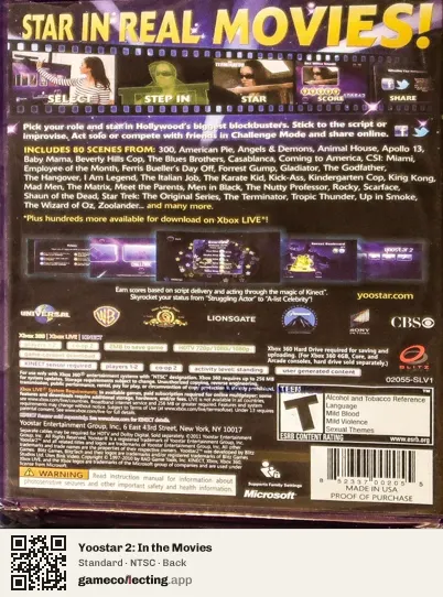 Yoostar 2: In the Movies Xbox 360, NTSC box back