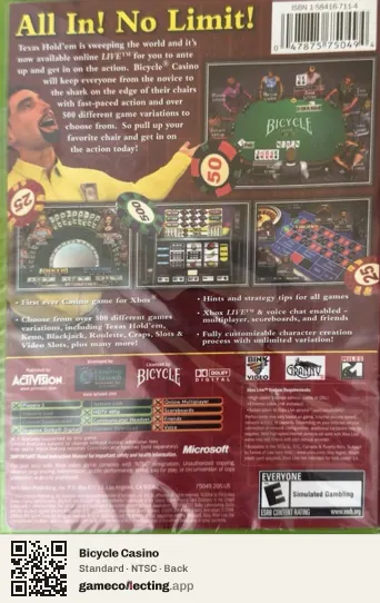 Bicycle Casino Xbox, NTSC box back