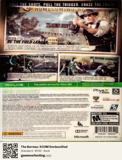 The Bureau: XCOM Declassified Xbox 360, NTSC box back