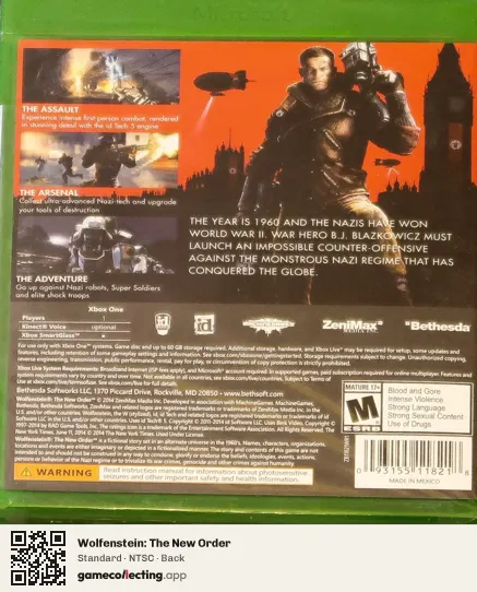 Wolfenstein: The New Order Xbox One, NTSC box back