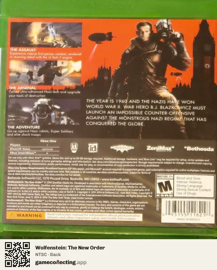 Wolfenstein: The New Order Xbox One, NTSC box back