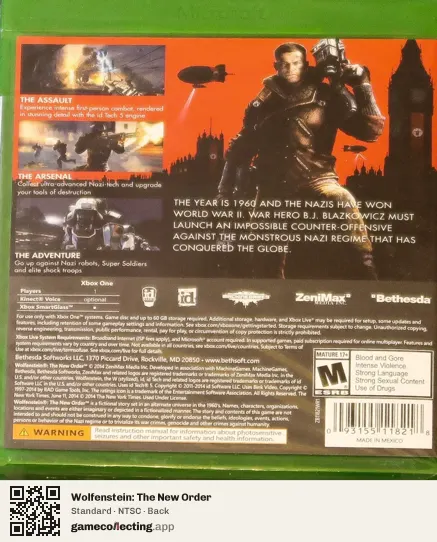 Wolfenstein: The New Order Xbox One, NTSC box back