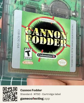 Cannon Fodder Game Boy Color, NTSC cartridge label