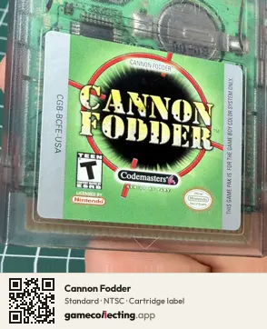 Cannon Fodder Game Boy Color, NTSC cartridge label
