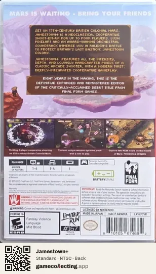 Jamestown+ Nintendo Switch, NTSC box back