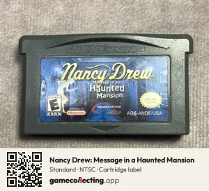 Nancy Drew: Message in a Haunted Mansion Game Boy Advance, NTSC cartridge label