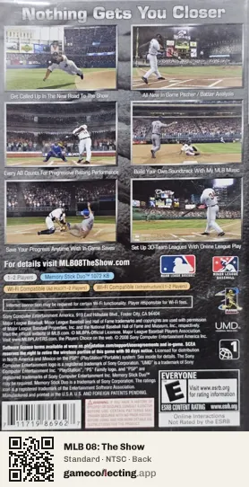 MLB 08: The Show PlayStation Portable, NTSC box back