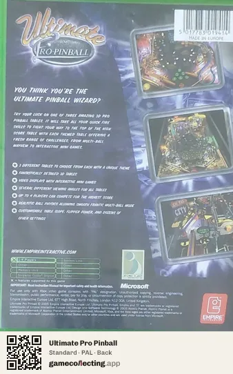 Ultimate Pro Pinball Xbox, PAL box back