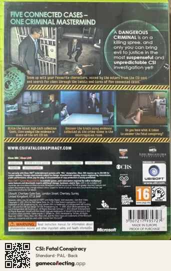 CSI: Fatal Conspiracy Xbox 360, PAL box back